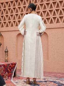 SHEIN Najma Đầm dài tay cổ tròn dáng xòe in họa tiết thanh lịch dành cho nữ - Nhiều màu - Xem 3