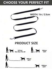 10 Ft 16 Ft 23 Ft 33 Ft Multi-Perpass Solid Color Pet Lead, Hands Free Dog Walking Lead, Sliding Tow Rope Suitable For Training, Walking, Outdoor Activities - Suitable For Pets Of Various Sizes, Black - Black - View 3