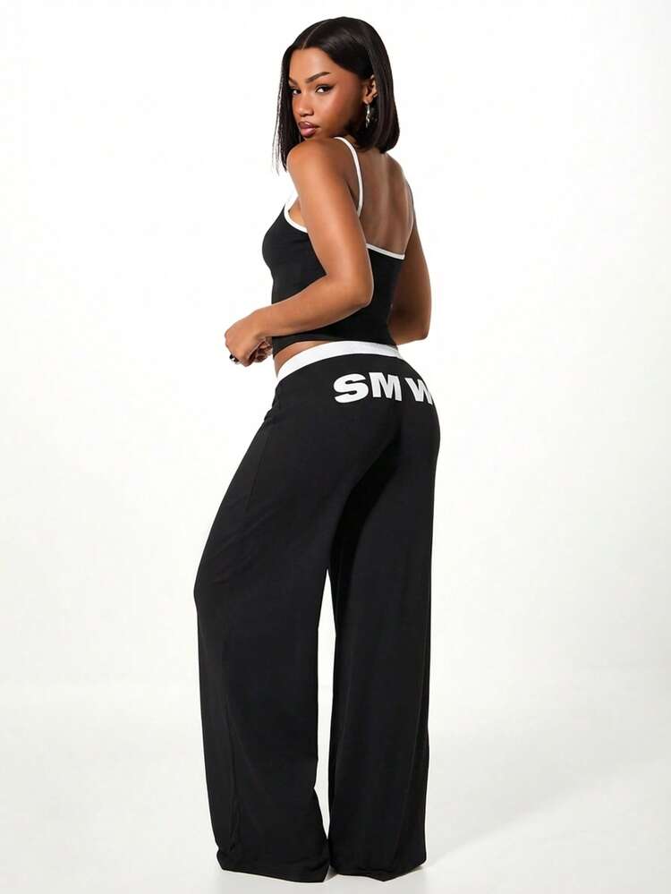 SUMWON WOMEN Black Lounge Set With White Contrast Trim