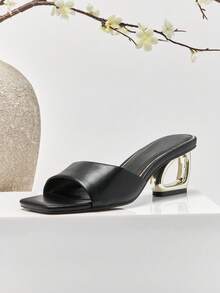 SHUZIA 新款女士黑色仿皮PU方头穆勒鞋，性感可爱，适合春夏时尚派对度假穿着 - 黑色 - 查看 6