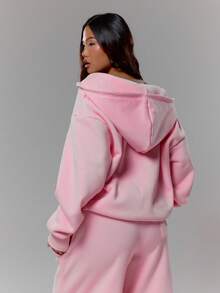 MUSERA 超大款毛绒刺绣拉链连帽运动上衣（仅限上衣）街头潮女冬季性感休闲 Odd Drift - 粉色 - 查看 2