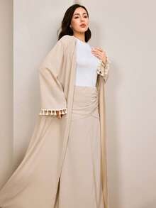 Modelyn Conjunto modesto y elegante de estilo vintage árabe para mujer con diseño de volantes con estampado floral en los puños, ajuste ceñido - Albaricoque - Ver 1