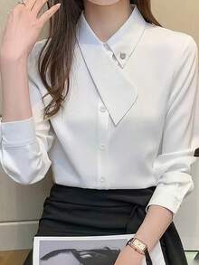Almamuse Petite Áo sơ mi dài tay nữ kiểu dáng thường ngày với các chi tiết thiết kế. - trắng - Xem 1