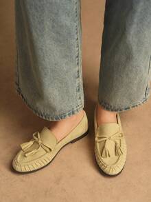 Rosivie 女士休闲流苏装饰平底乐福鞋，适合日常穿着 - 黃色 - 查看 6