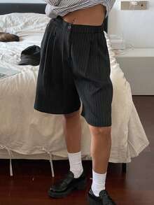 DAZY 女士宽松百慕大短裤，条纹图案 - 黑色 - 查看 6