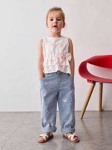 Maija Kids Jeans de mezclilla casual con bordado de corazón para niña - Lavado ligero - Ver 5