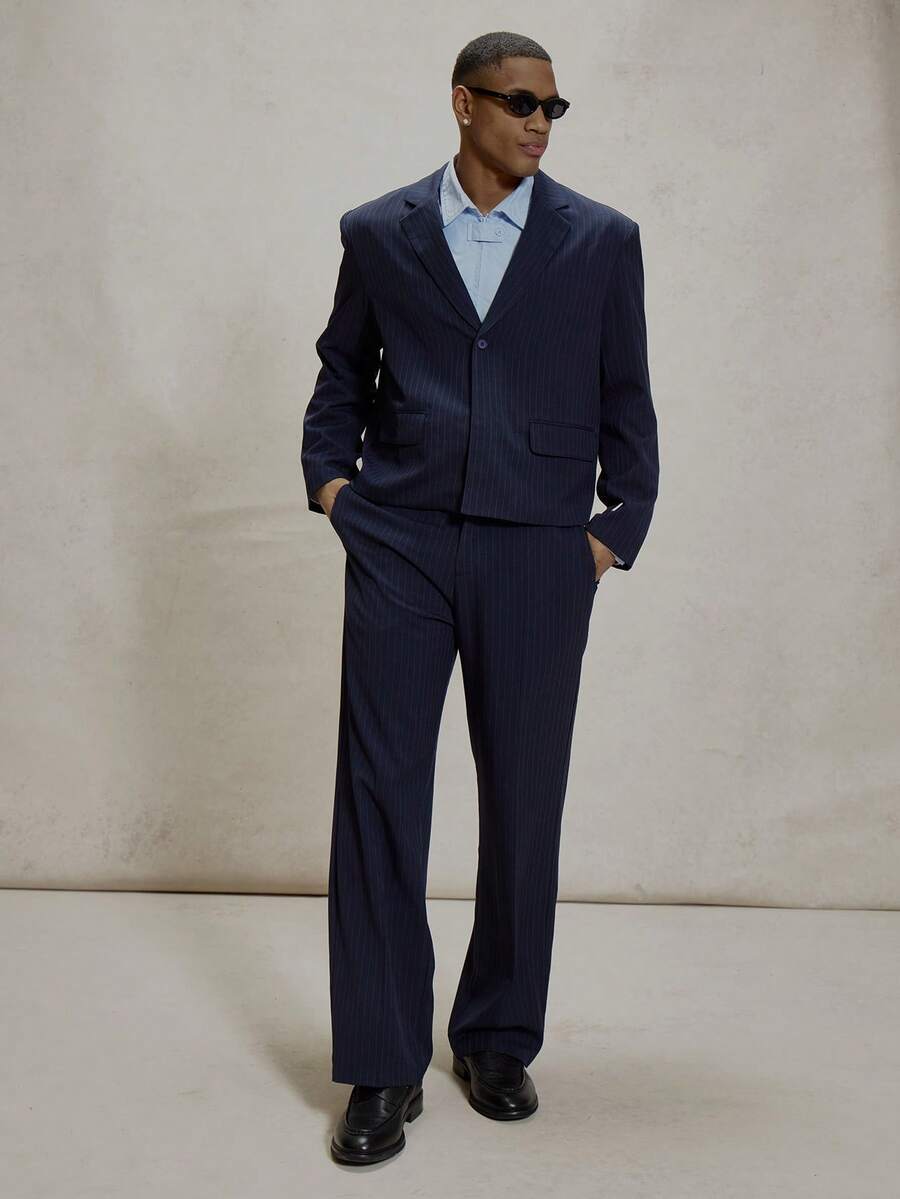 Musero Wide Leg Pin Stripe Hidden Clasp Fastening Suit Pant Trouser Autumn Winter Essentials Tailoring Smartwear - Multicolor - View 1