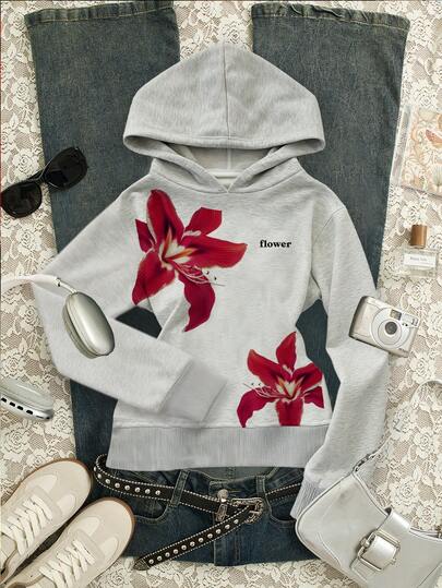 Glimmora Women's Casual Floral Print Long Sleeve Sweatshirt