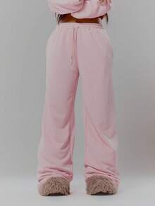 MUSERA Low Rise Baggy Fit Joggers Tracksuit Bottoms Only Streetwear Coolgirl Winter Sexy Casual Odd Drift - Baby Pink - View 2