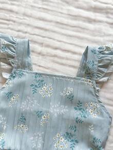 Vintaside Kids 1 pieza Mono vintage de corte slim con estampado único de cerezas, adecuado para verano al aire la escuela - Verde - Ver 8