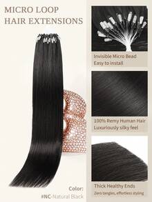 微环接发，100%真人发，颜色可选1#、NC#、1B#、2#、4#、6#、99J#、33#，长度14-22英寸，直发，50束/包，隐形珠加厚微环接发，带鱼线，无需胶水，易于造型，适合细软发质，沙龙级效果，所有女性适用。 - 彩色 - 查看 9