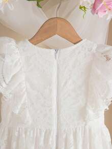 SHEIN Young Girl Elegant & Cute White Lace Ruffle Hem Dress, Young Girls - White - View 3