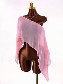 Amplova Women's Pink Faux Fur Knit Cover-Up, Versatile Shoulder Design, Suitable For Swimsuit Cover-Up, Daily Wear, Beach, Music Festival, Sexy & - Pink - View 9