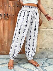 Weeklong Plus Size Retro Print Elastic Waist Harem Pants, Casual Vacation - Multicolor - View 7
