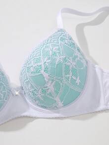 1pc Sexy Lace Simple Gather Small Bust Enhancing Underwire Bra - Multicolor - View 3