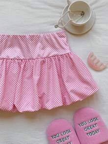 Comfortcana Women's Plaid Casual Versatile Ruffle Hem Skirt - Pink - View 6