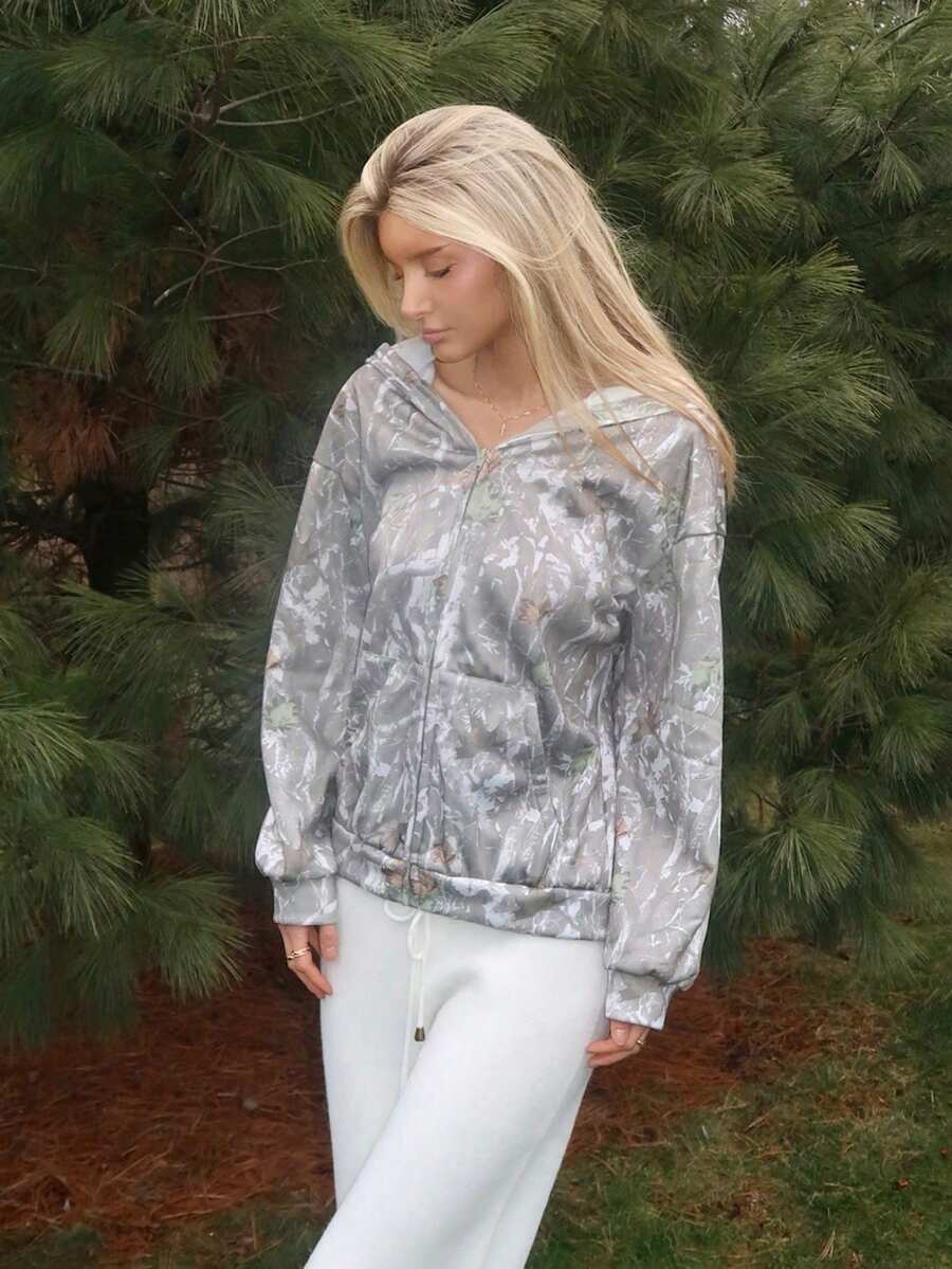 Sydney Algeri 女士秋冬外出街头风情侣同款/情侣同款/基础款/外出针织迷彩保暖内衬拉链宽松长袖卫衣 - 彩色 - 查看 1