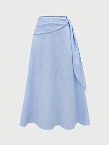 GlowEve 新款女士编织纹理花卉图案弹力腰带飘逸系带阔腿半身裙，优雅休闲日常百搭，春秋季 - 淺藍色 - 查看 4