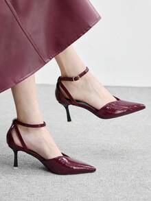 CUCCOO BIZCHIC 女士尖头磨边图案时尚派对纯色高跟鞋 - 酒紅色 - 查看 1