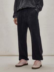 Musero Washed Baggy Cuff Ankle Woven Label Sweatpants Elasticated Waistband Bottoms Tracksuit Co Ord Bottoms Only Winter Essentials - Black - View 2