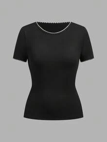 SHEIN EZwear Bộ 3 áo thun nữ kiểu dáng đơn giản, thoải mái, phối màu tương phản, thêu hoa, thanh lịch, phù hợp cho các buổi đi chơi, phong cách đường phố, phối đồ, đi nghỉ mát. - Nhiều màu - Xem 7