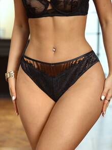 3pcs/Set Women's Fashion Comfortable Lace Trim Thong Panties - Multicolor - View 2