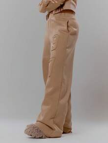 MUSERA High Rise "97" Embroidered Detail Wide Leg Joggers Streetwear Coolgirl Winter Sexy Casual Odd Drift - Khaki - View 3