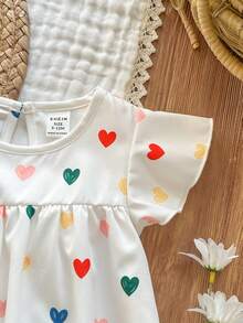 SHEIN Vintaside Kids 女嬰幼兒/新生兒 0-3 歲休閒可愛甜美趣味荷葉袖洋裝，適合春夏季日常穿著與外出 - 彩色 - 查看 6