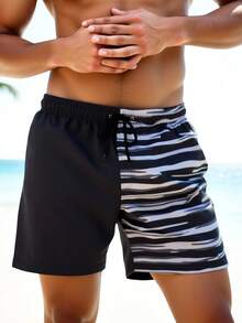 Manfinity Swimmode Quần short đi biển nam kẻ sọc phối màu, quần bơi nam màu đen, đồ đi biển nam. - màu đen - Xem 3