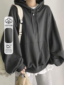 DAZY 大口袋抽绳超大连帽衫、长袖上衣、秋季女装运动衫