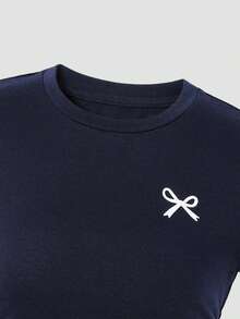 Emery Rose Kids 少女休闲蝴蝶结印花荷叶边T恤套装 - 藏蓝色 - 查看 4