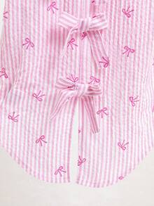 SHEIN Playful Pals 女童粉色条纹无袖不对称衬衫，后背饰有蝴蝶结，适合上学、休闲和各种外出场合。 - 粉色 - 查看 6