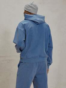Oversized Long Sleeve Drop Shoulder Hoodied "MUSERO" Embroided Detailing Sweater Hoodie Tracksuit Co Ord Jumper Only Essentials Spring&Summer - Navy Blue - View 2