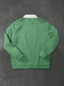 Manfinity Hypemode 宽松男士保暖内衬撞色领高领卫衣，长袖上衣 - 薄荷綠 - 查看 2