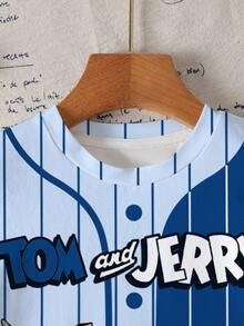 TOM & JERRY X SHEIN 男童条纹卡通图案圆领短袖T恤 - 白色 - 查看 5