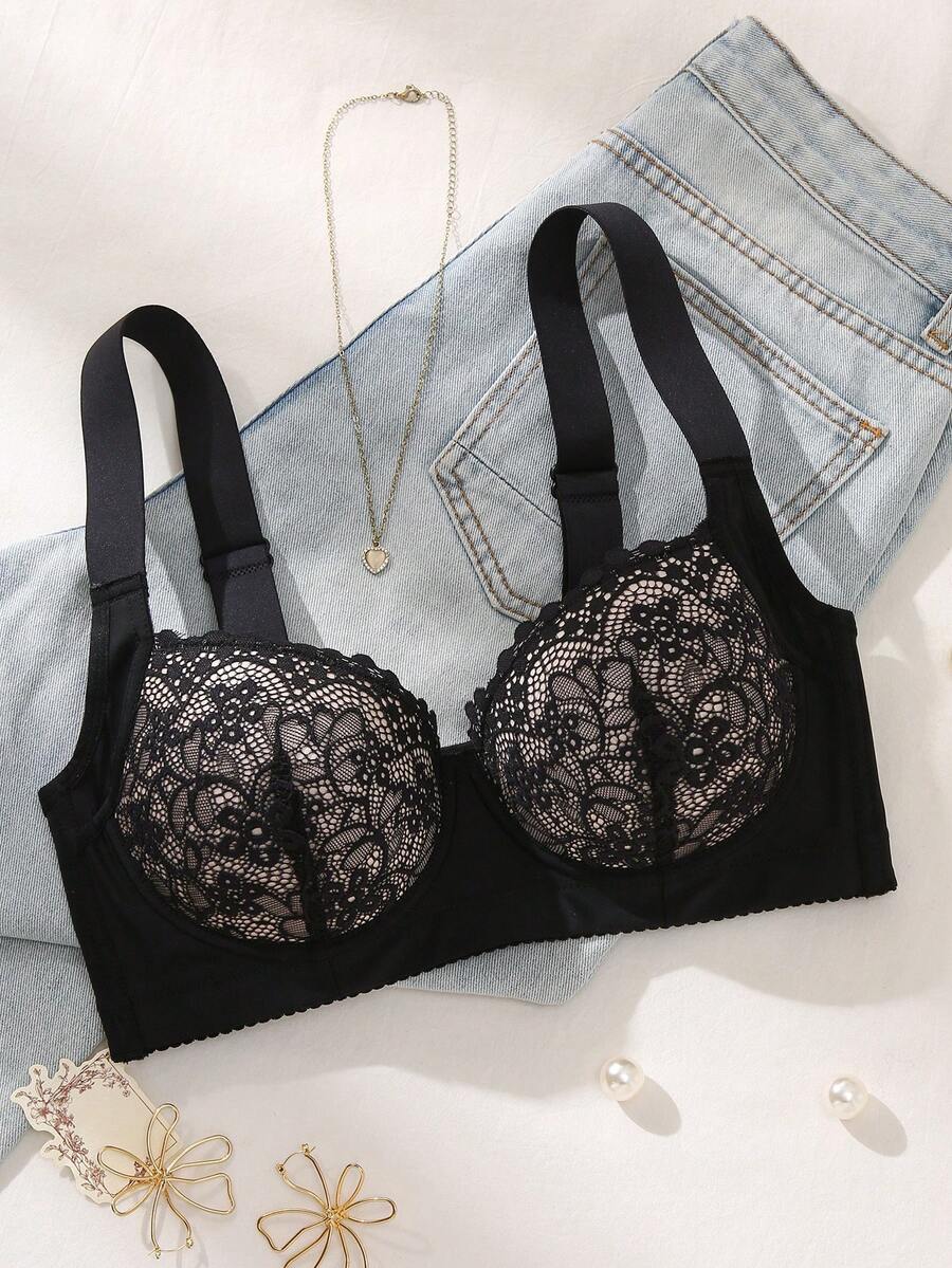 DesireSculpt 1pc Women's Soft & Comfortable Adjustable Strap Supportive Underwire Bra - Multicolor - View 1