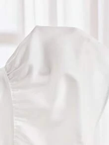SHEIN 少女休閒優雅 3D 花朵裝飾圓領拼接亮片刺繡娃娃 A 字長袖洋裝，花童婚禮禮服，適用季節、派對、聚會，杏色，少女 - 杏色 - 查看 6