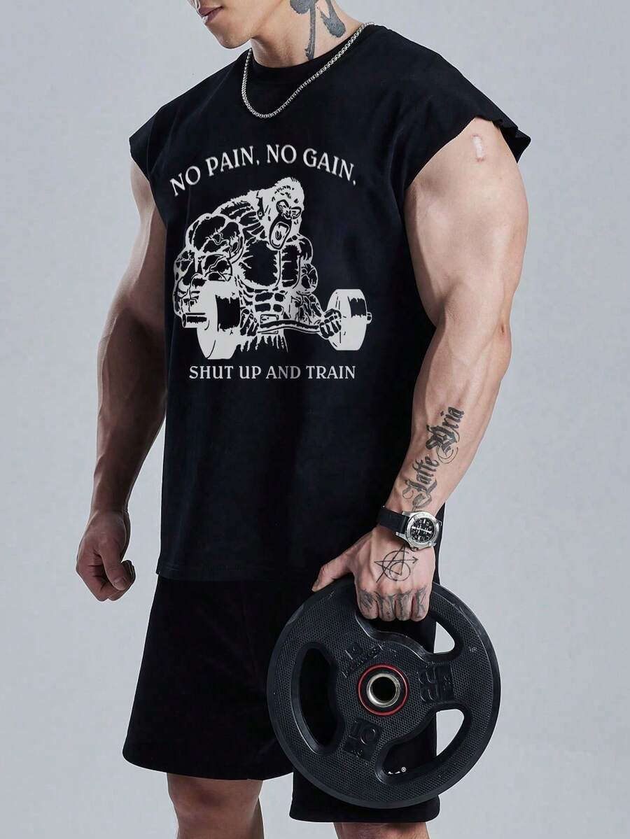 Gym Rark Men's Casual Crew Neck Gorilla Letter Print T-Shirt, Versatile For Daily Wear And Outdoor Exercise - Black - View 1