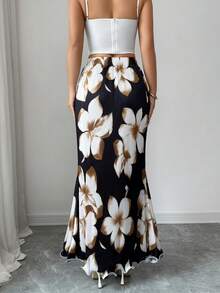 Elenzga Chân váy đuôi cá xếp ly cạp cao bằng vải satin in hoa thanh lịch, thời trang và sang trọng cho các dịp xuân/hè. - Nhiều màu - Xem 2