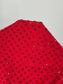 SHEIN x Carly Lawrence SHEIN BAE Đầm dạ hội màu đen thanh lịch đính đá vuông, đầm sinh nhật tông màu đất, đầm dự tiệc, đầm ngắn cúp ngực màu pastel. - Đỏ - Xem 7