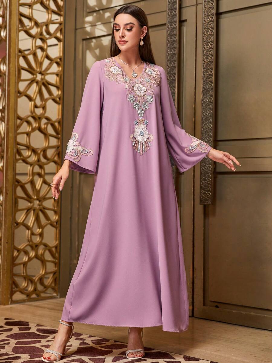 Layrah 优雅派对亮片花卉刺绣连衣裙 - 粉色 - 查看 1