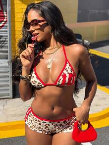 Vaytide 女士性感两件套比基尼，豹纹平角裤设计