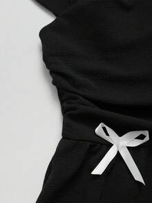 SHEIN 少女无袖宽肩带蝴蝶结装饰优雅连衣裙 - 黑色 - 查看 6