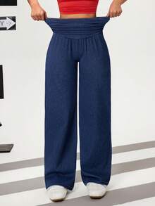 Flexra Women's Stretchy Ruched Loose Straight Leg Jeans, Blue - Medium Wash - View 5