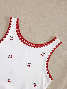 Resyla Áo tank top nữ thêu họa tiết quả anh đào, áo hai dây ngắn viền ren hình vỏ sò thời trang. - Nhiều màu - Xem 4