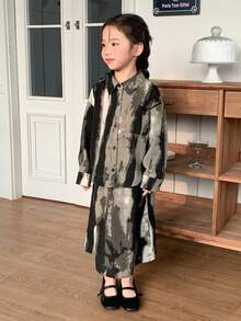 DAZY 2pcs Girls (Small) Turndown Collar Ombre Casual Shirt & Pants Set - Grey - View 3