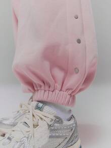 MUSERA Mid Rise Studded Detail Wide Leg Cuffed Joggers Tracksuit Bottoms Only Streetwear Coolgirl Winter Sexy Casual Odd Drift - Pink - View 5