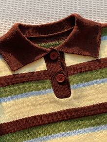 Comfortcana Multicolor Ombre Collared Pullover Knit Sweater - Multicolor - View 6