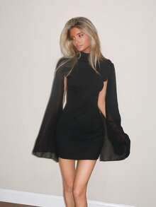 Sydney Algeri Mini Slim-Fit Stand Collar Cape Solid Color Dress Fall Cloth For Women - Black - View 1