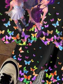 Tween Girls K-Pop Butterfly All Over Print Short Sleeve Round Neck T-Shirt With Biker Shorts Set - Multicolor - View 5